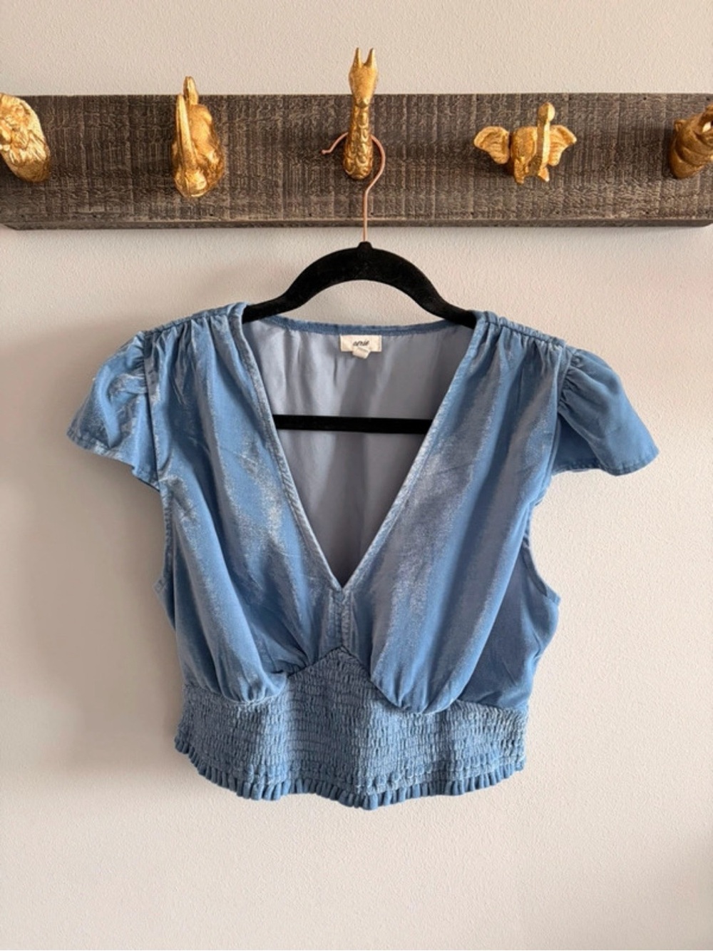 aerie Light Blue V-Neck Smocked Crop Top